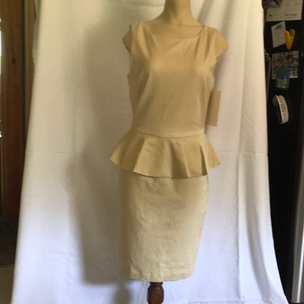Boston Proper Gold Shimmer Peplum Dress, Size 4